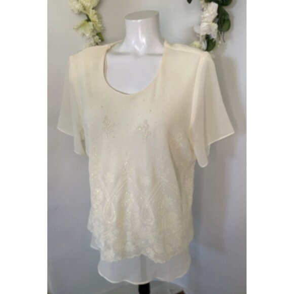 Vintage Top Choice Fashion Beaded Embellished Ivory Blouse Tag Sz XXL Fits L USA - Picture 15 of 16